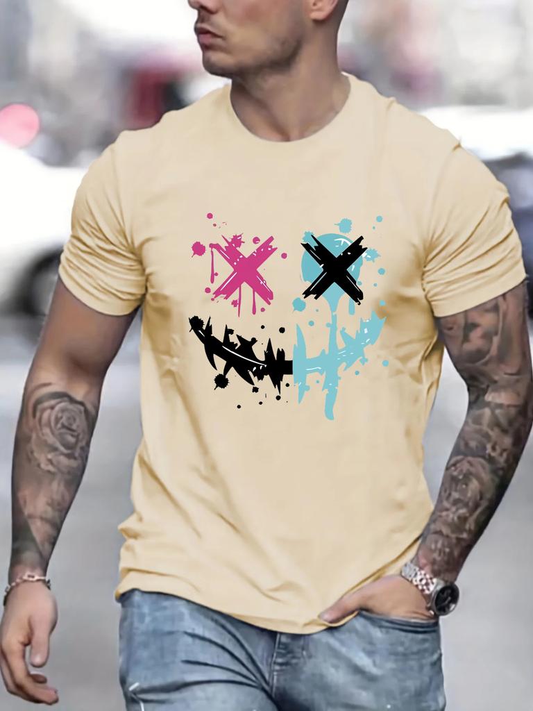 Sommer Herren 100% Reine Baumwolle Lässig Lockere Größe Smiley Face Muster Bedruckt Sport Bequem Rundhals Kurzarm T-Shirt