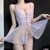 Sex Underwear Lace Pure Desire Wind Hollow Perspective Suspender Mesh Dress Small Chest Nightdress Suit Women
