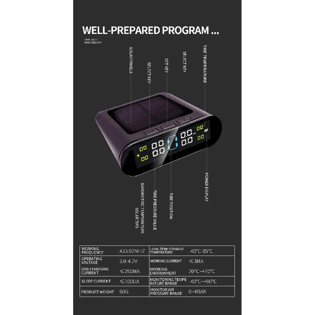 Tire Pressure Monitoring System Temperature Warning Fuel Save With 4 External Sensors Solar TPMS Car Tyre Pressure Monitor