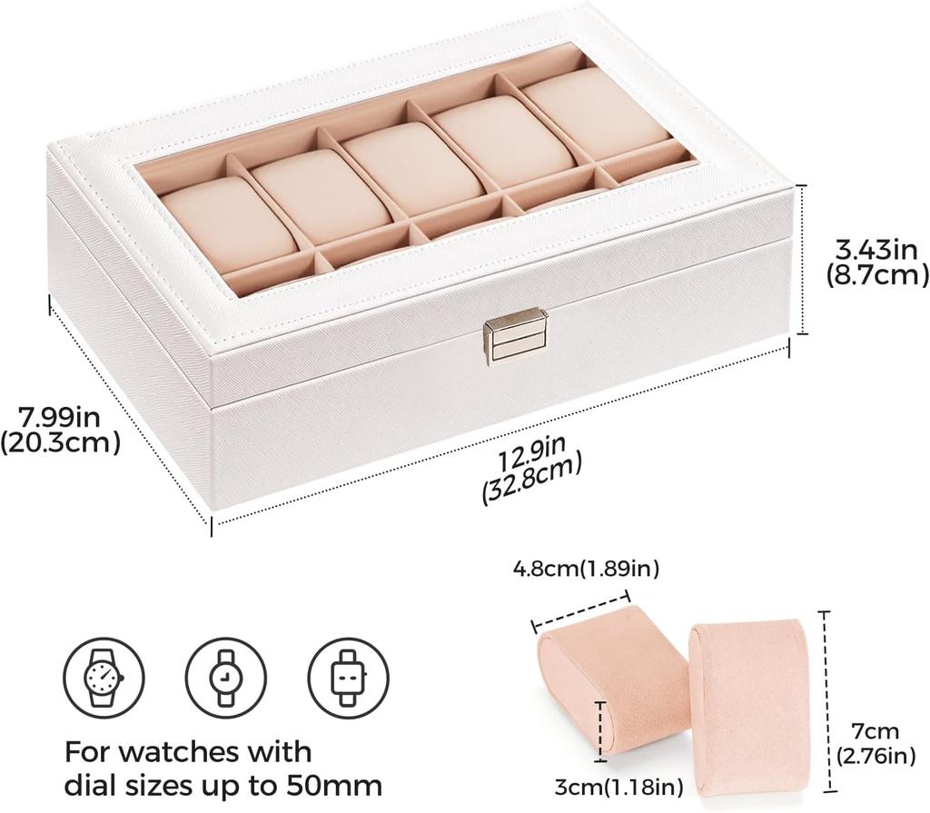 ProCase Watch Box for 12 Slots Watch Watch Storage Watch Holder Organizer for Watch Display Case with Glass Lid Men, Men's Case, Men,
