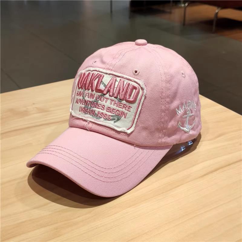 American Retro Baseball Cap for Women  Deep Top  Big Head  Letter  Versatile  Baseball Cap  Red Wide Brim  Face Flattering Small Cap