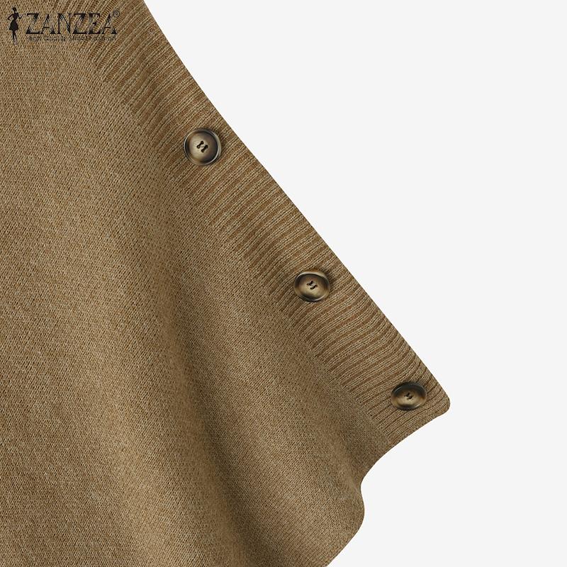 ZANZEA Autumn Women Turtleneck Long Sleeve Irregular Casual Knitted Cloak Sweaters Jumpers