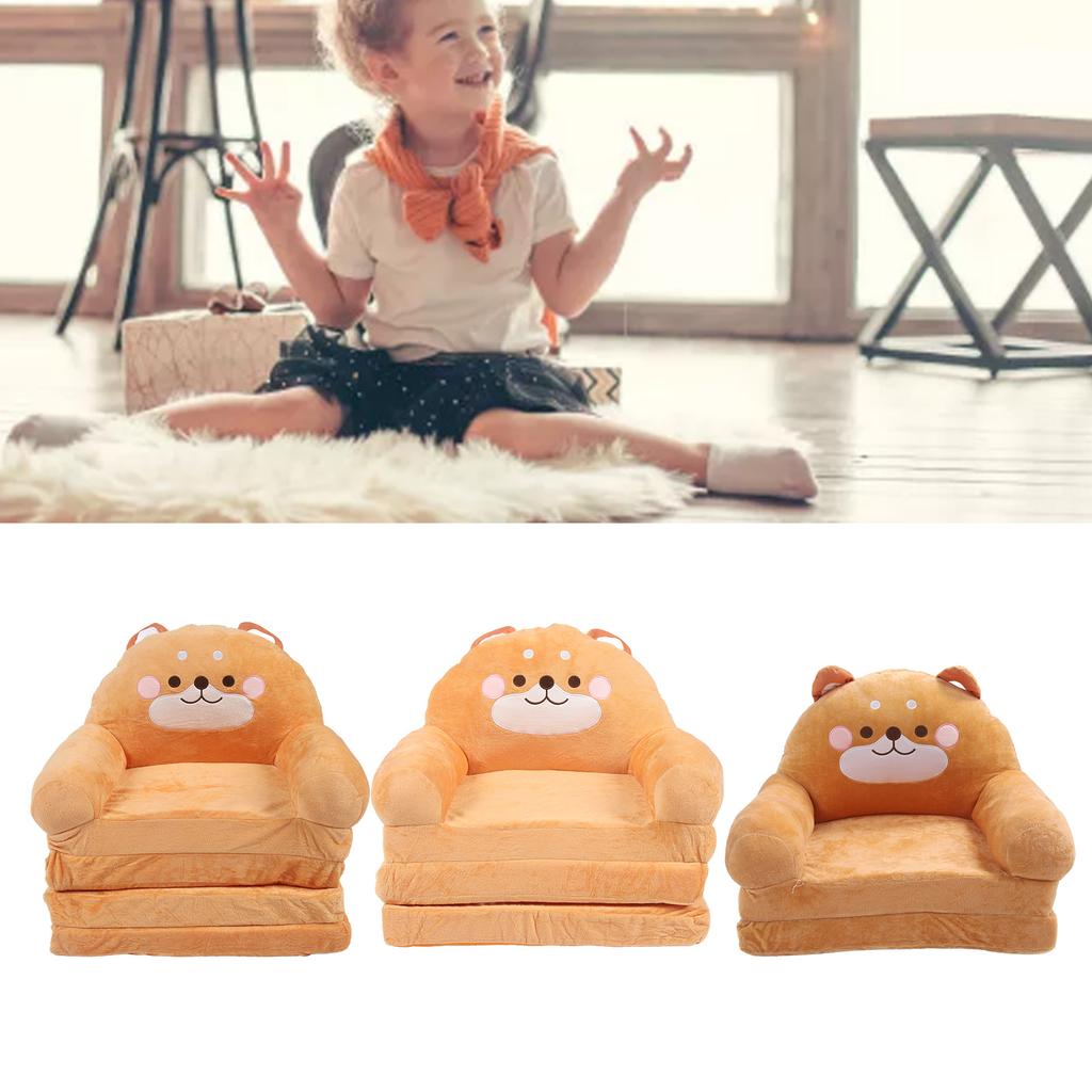 Kids Chair Couch Cartoon Folding Cute Couch Portable Sofa Chair for Home Schools Brown Puppy