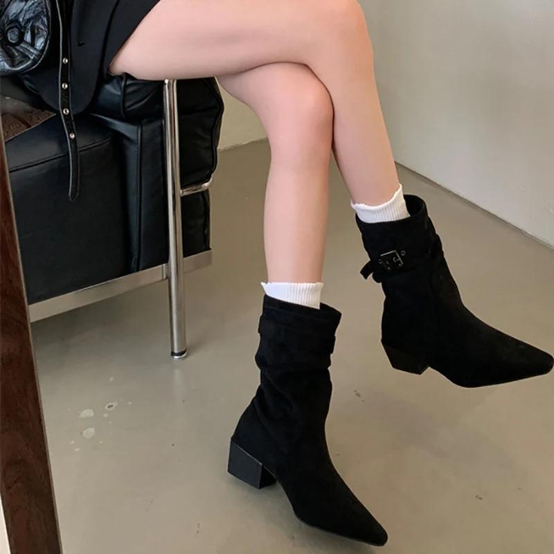 Autumn Winter Thick Heels Women Western Ankle Boots Fashion Pointed Toe Stripper Party Shoes Zapatos De Mujes