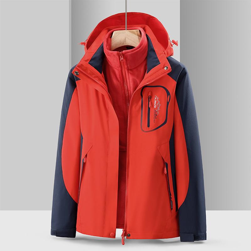Autumn and Winter Three-in-one Two-piece Set, Windproof and Waterproof Outdoor Jacket, Women's Fleece Jacket, Thickened with Velvet