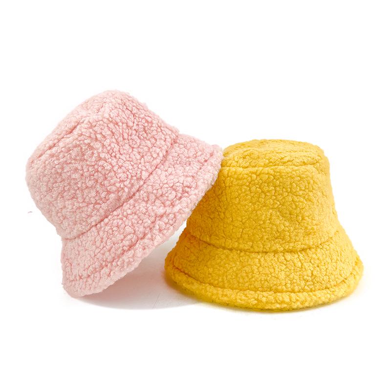 Women's Winter Lambswool Bucket Hat – Japanese Trend, Fleece-Lined, Thick and Solid Color