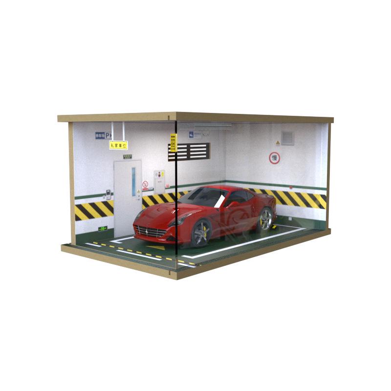 1:18 Scale Wooden Parking Garage Model with Dust Cover - DIY Scene for Adults
