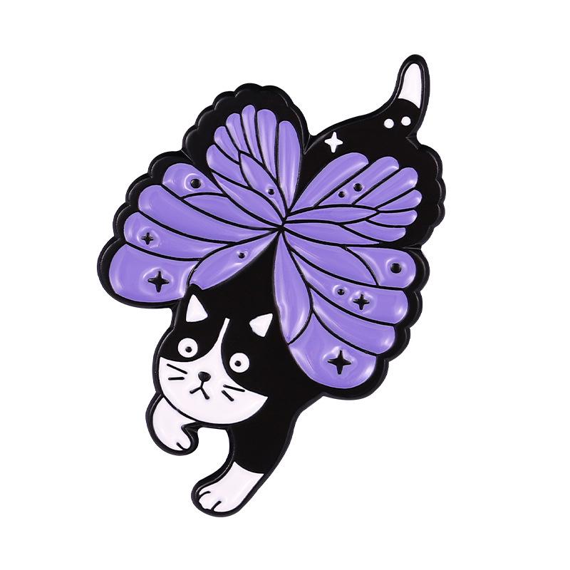 Creative Cartoon Purple Kitten Butterfly Wings Brooch - Cute Bag & Clothing Accessory