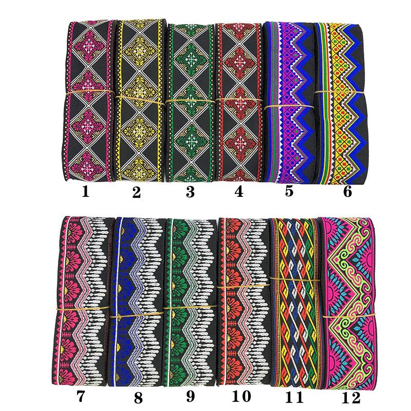 Cinta de Pasamanería Bordada Jacquard de Encaje Étnico para Adorno de Borde de Cuello de Vestimenta de Ropa Nacional Tradicional de Bricolaje de 5 cm