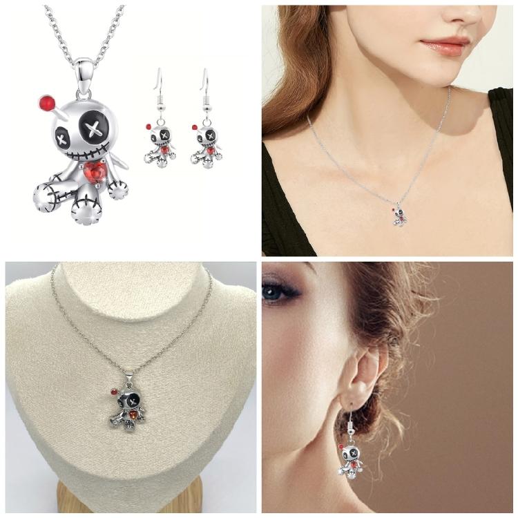 Trendsetting Voodoo Doll Jewelry Set Enigmatic Voodoo Doll Fashion Necklace And Earrings Set For Edgy Accessorizing