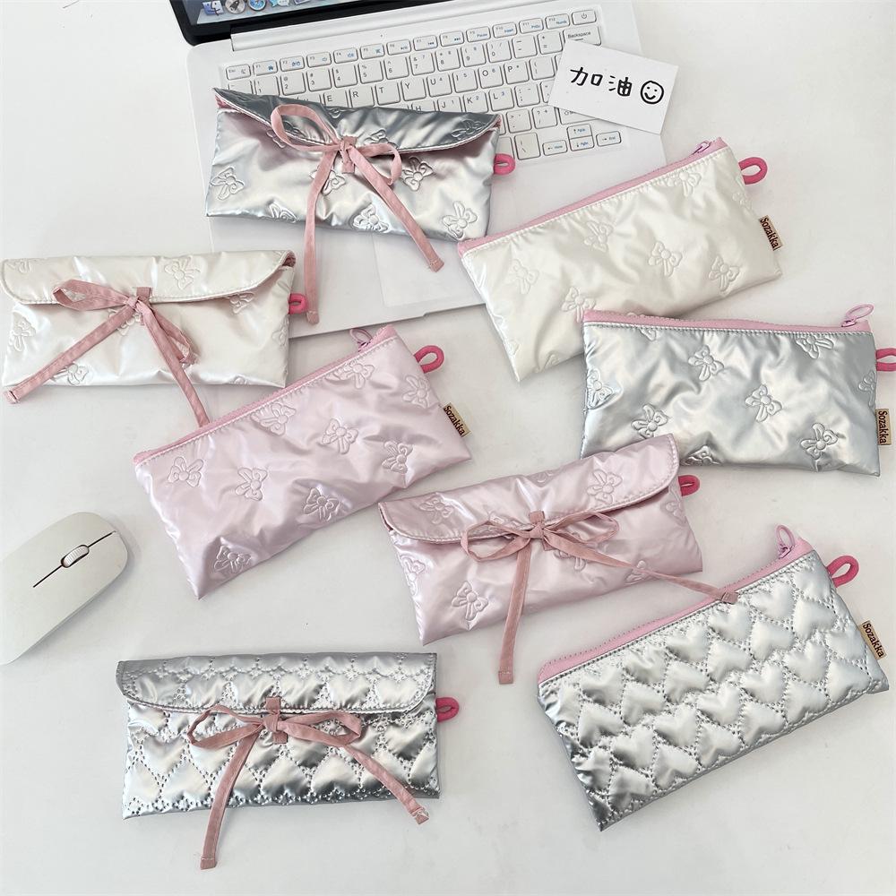 Quilted Bow Flap Women's Multifunctional Pencil Case & Coin Purse