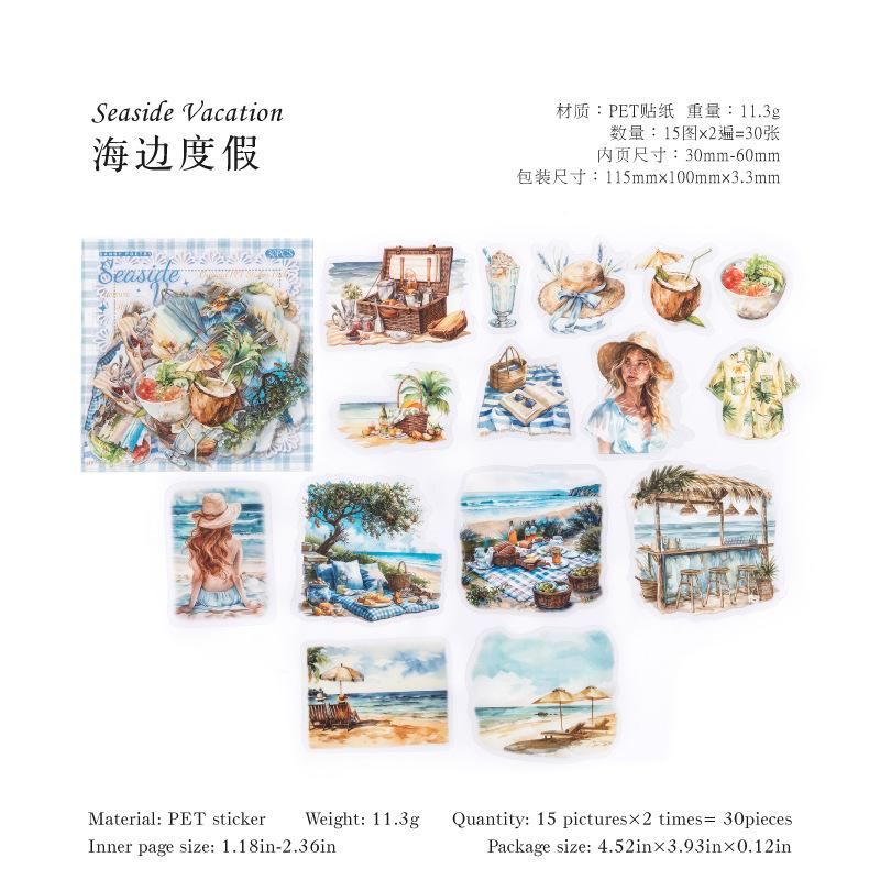 30pcs/1lot kawaii Stationery Sticker leisure life junk journal Decorative Scrapbooking DIY Craft Sticker