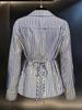 Women's Autumn 2025 Slimming Striped Long Sleeve Shirt with Irregular Waist-Cinching - Chic and Niche Style