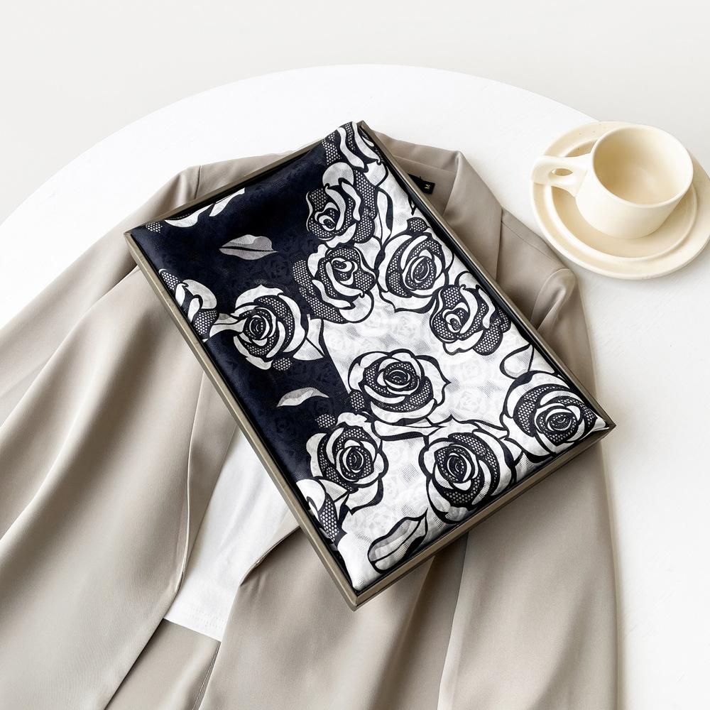 New silk scarf women s long scarf silk mulberry silk silk scarf rose mulberry satin jacquard sunscreen shawl Silk 170*55cm