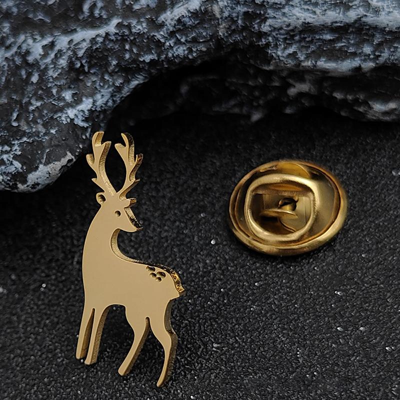 Classic Sika Deer Brooch for Men Stainless Steel Collar Pin for Everyday Use
