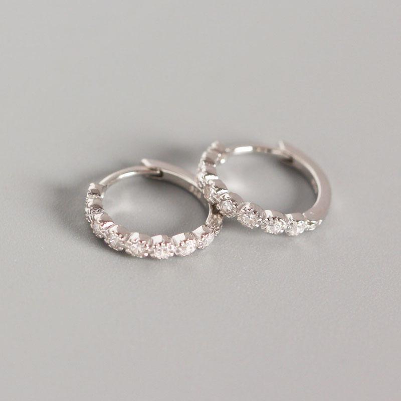 S925 Sterling Silver Zirconia Hoop Earrings and Studs for Women 925 Silver платиновый