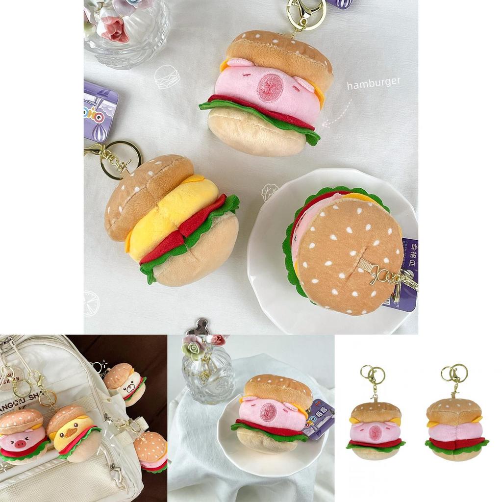 Adorable Hamburger Pig Plush Keychain Soft Stuffed Animal Doll For Cute Gifts