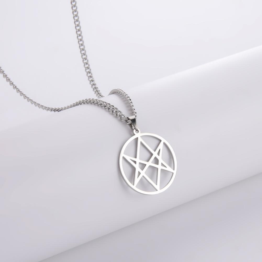 Collana Ciondolo My Shape Thelema Esagramma Unicursale Rotondo Simbolo per Uomo Donna Acciaio Inossidabile Talismano Amuleto Gioielli Vintage