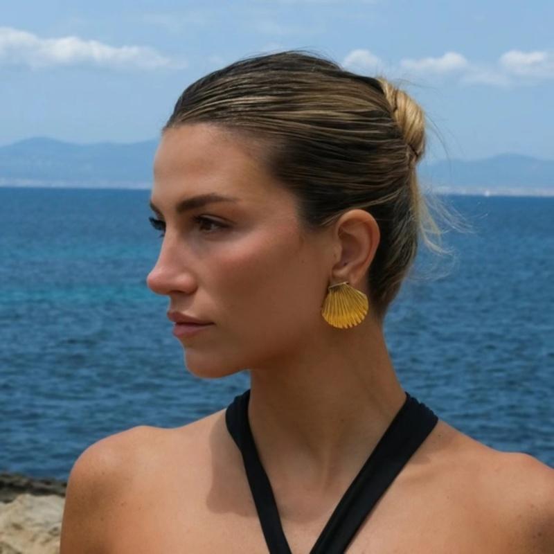 Stainless Steel Gold Silver Color Big Shell Earrings for Women Girl Fashion Simple Beach Party Earrings Waterproof Jewelry Gift