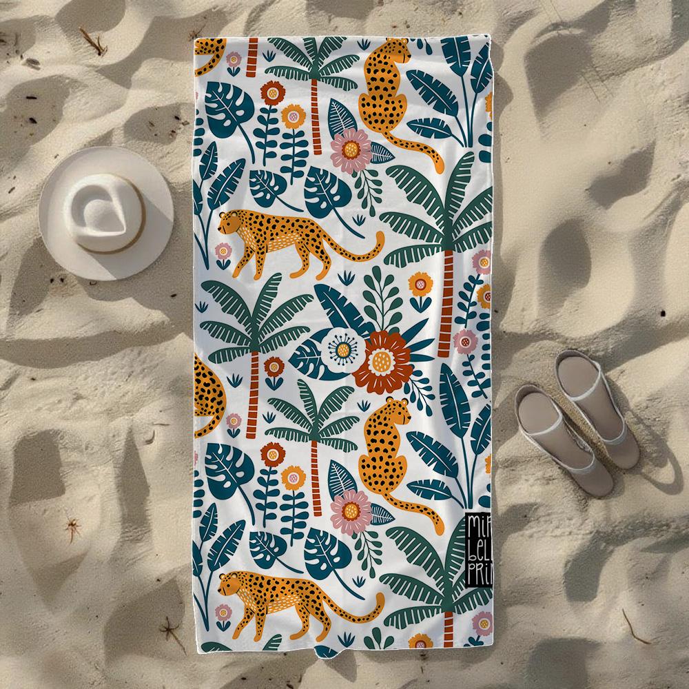 Geometric Leaf & Palm Tree & Jungle Animal Beach Towel, Soft Durable Quick-Drying, Ideal For Summer Beach, Swimming & Camping