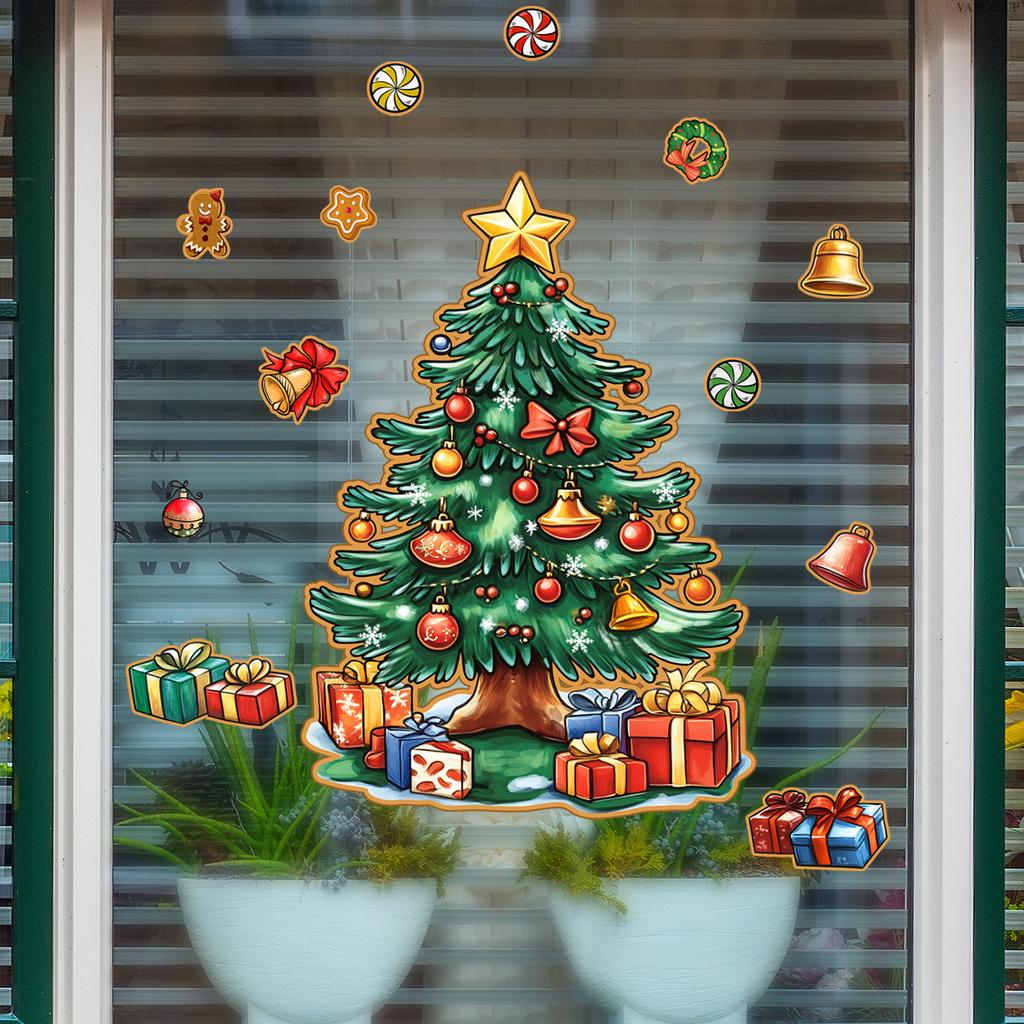 Christmas Tree Pine Window Sticker Self Adhesive Removable Static Cling Glass Decor