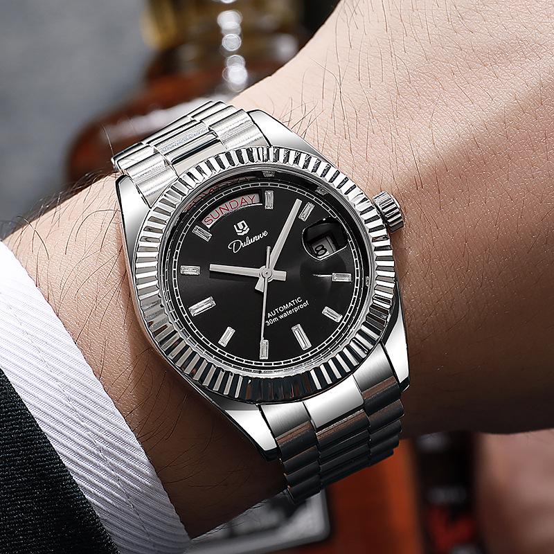 Durlanway Ceas Nou Automat pentru Bărbați din Oțel cu Calendar Dublu – La Modă, Rezistent la Apă, Stil Business