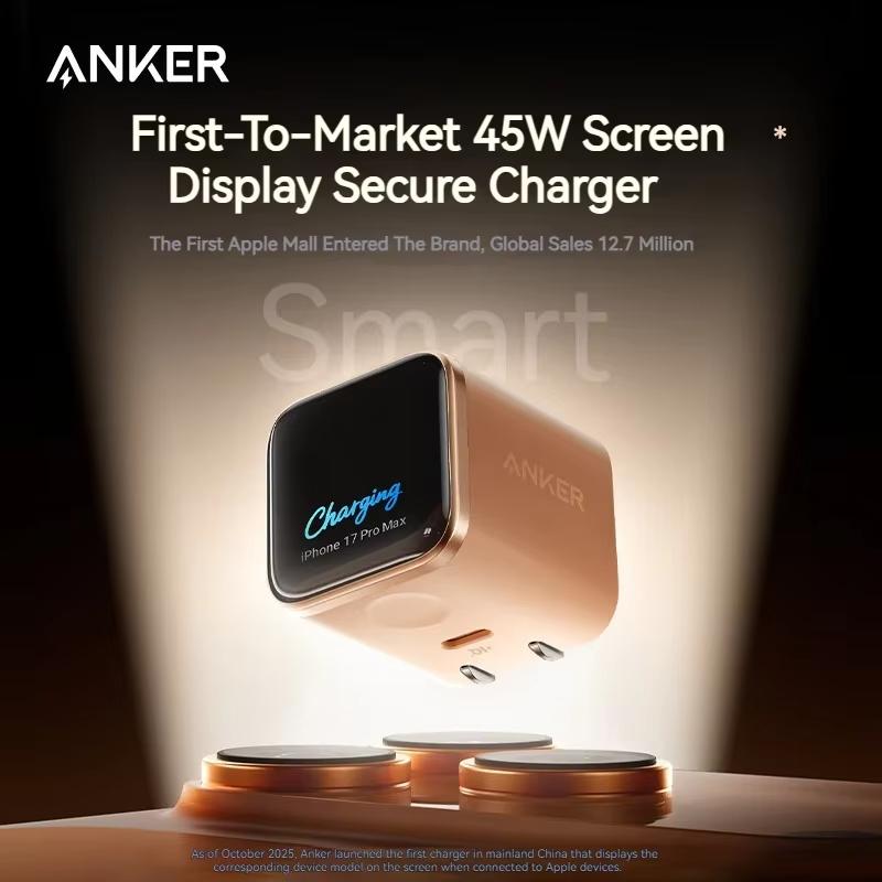 Anker 45W Nano Smart Typ C Ladegerät Schnellladung Faltbarer Stecker Kompaktes Bildschirmdisplay für iPhone 17 Pro Max 16 Pro USB C Ladegerät