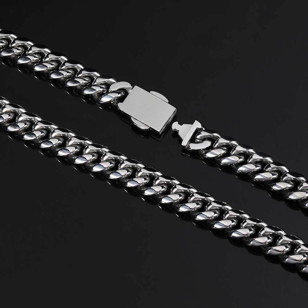 Wholesale Women Men Unisex 12mm Geometric Fashion Link Chain Miami Cuban Bracelet 18K Gold Plated Non-Tarnish Stainless Steel 12mm width&7inches ( 18cm) серебряный