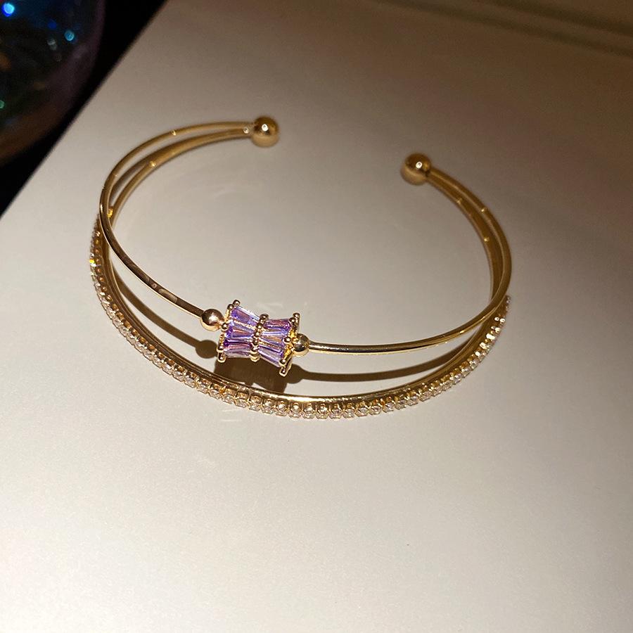 Zircon Round Open Bangle - High-End Light Luxury Women's Jewelry
