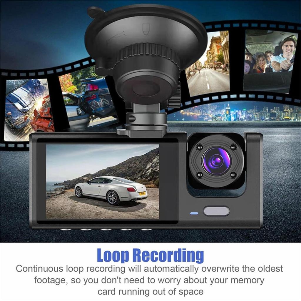Dash Cam Front Rear Inside Cameras,Loop Recording,Real Images,Security,3-Channels,Clear Capture,NightVision,High Resolution,Wide-Angle Lens