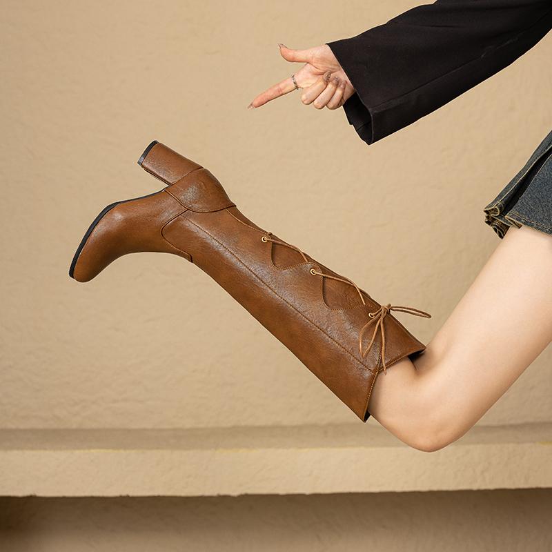 Women's High-heeled Boots Are Fashionable European and American Style Solid Color Solid Color Versatile Large Size Medium Boots