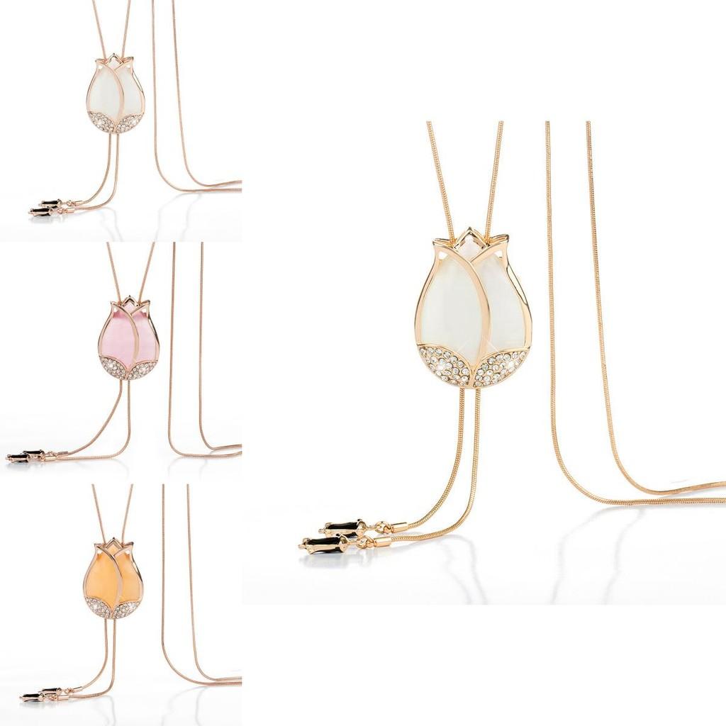 Tulip Floral Gorgeous Necklace With Cat Eye Stone And Snake Chain Perfect For Autumn Fashion