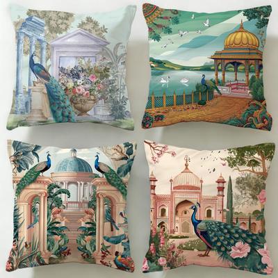 Klassischer Mogul-Garten mit Pfauen-Kissenbezug – Weich & Leicht zu waschen – Vielseitig für Sofa, Bett, Reisen und Büro