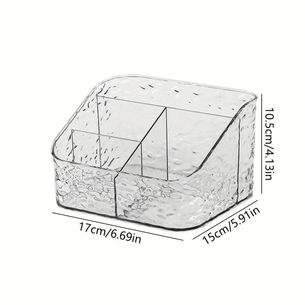 Akrylowy organizer na kosmetyki z 4 przegródkami, przezroczysty pojemnik na produkty do makijażu i pielęgnacji, pudełko na artykuły biurowe