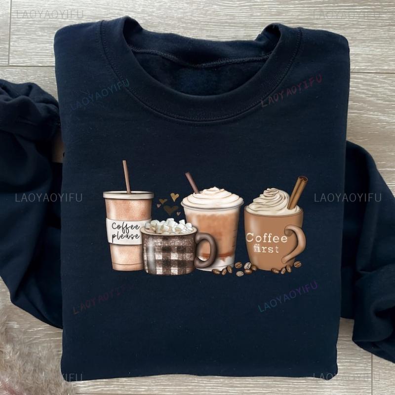 Kawaii Cinnamon First Coffee Cups Otaku Gift for Lover Autumn and Winter Sweatshirt Long Sleeve Thermal Hoodie Adult Pullover