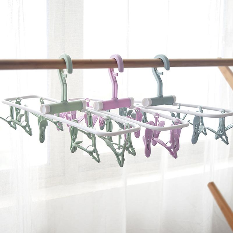12 Clips Home Use Sock Drying Clip Multifunctional Cloth Hanger Folding Traveling Best Clothes Drying Rack Laundry Hanging Rack