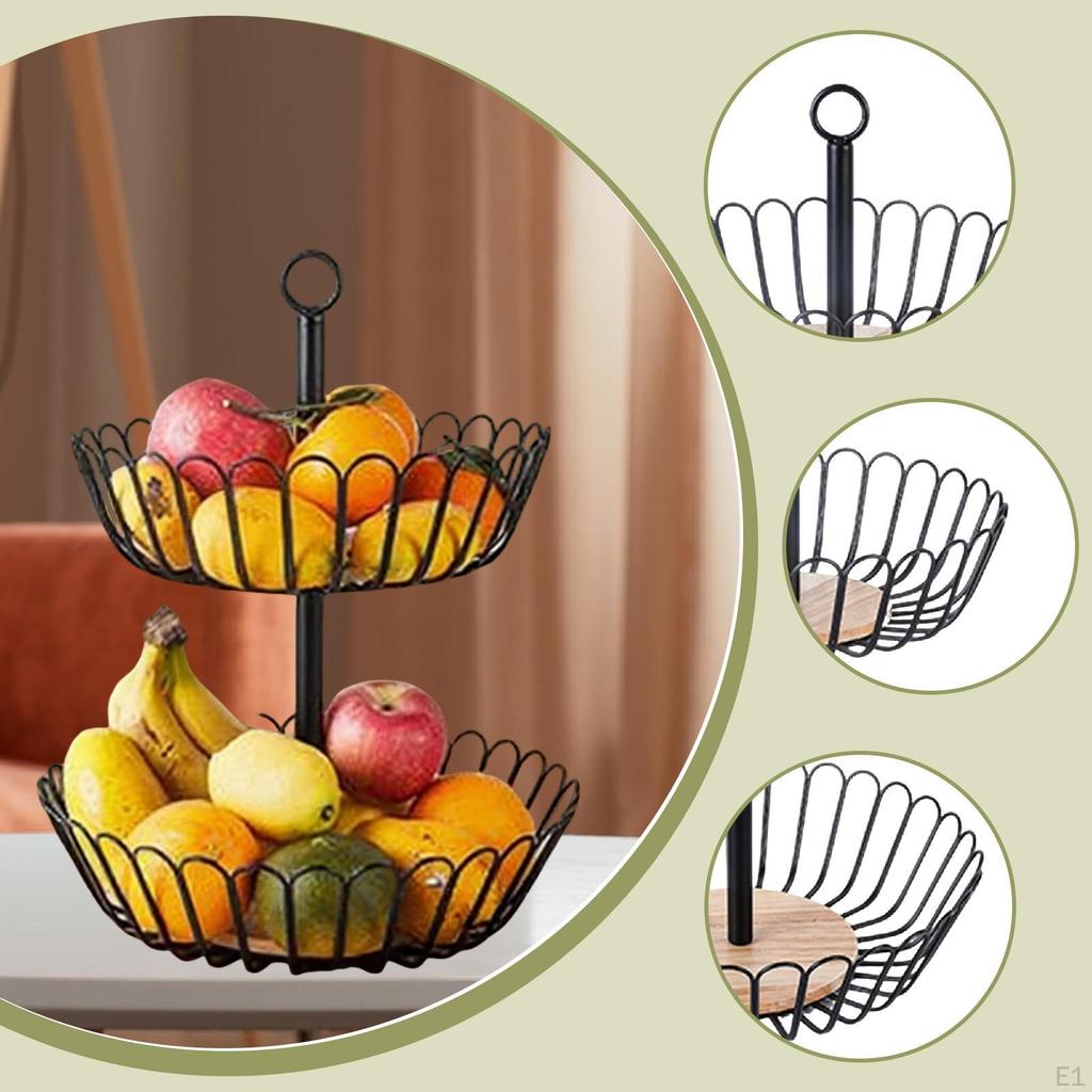 2 Vånings Fruktkorg Organizer Snacks Multifunktionellt Förvaringsställ Järntråd Grönsaksskål för