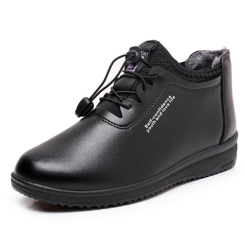 Winter shoes velvet warm middle-aged women's shoes non-slip soft-soled elderly leather shoes flat-soled casual low-top cotton shoes