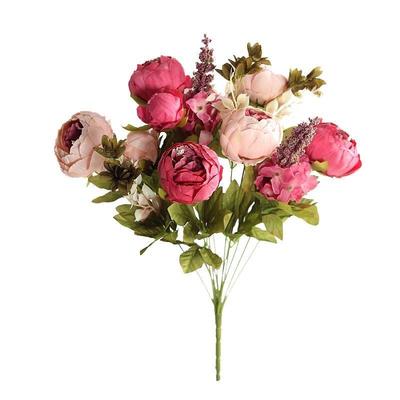 European Style Artificial Peony Bouquet - 13-Head Floral Arrangement for Home and Dining Table Decor