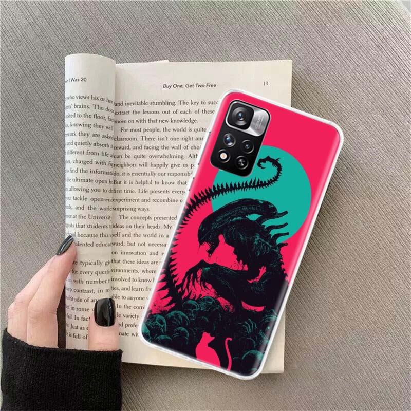 COOLE A-Alien Xenomorph Handyhülle für Redmi Note 13 12 Pro Plus 14 15 Pro 5G 11 11T 11E 11S 10 Pro 10S 9 9S Hülle Handy Klar TPU