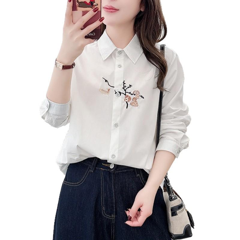 K72 Plus Size Women's Spring 2026 Korean-Style Embroidered Stretch Long Sleeve Slimming Shirt 1215