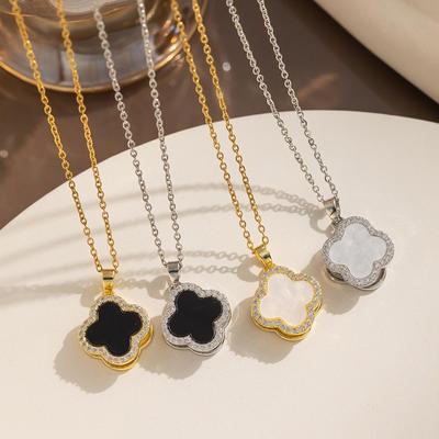 Titanium Steel 360° Rotating Double-Layer Four-Leaf Clover Korean Style Choker Necklace