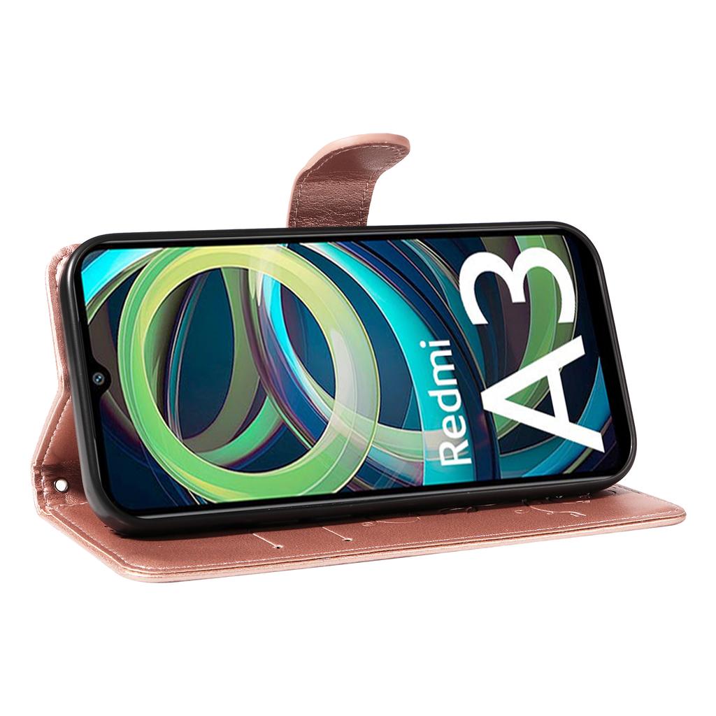 For Xiaomi Redmi A3/Poco C61 4G PU Leather Cases Flower Pattern Wallet Stand Phone Cover with Strap