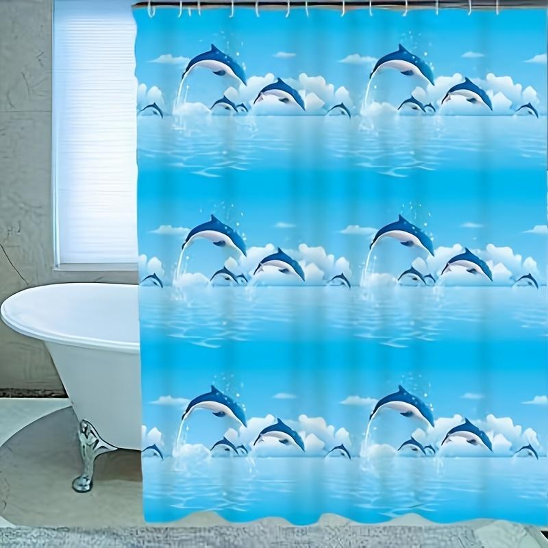 VIKAMA Leaping Dolphin Pattern Shower Curtain, Semi-Transparent, Waterproof, Modern Bathroom Design Home Decor