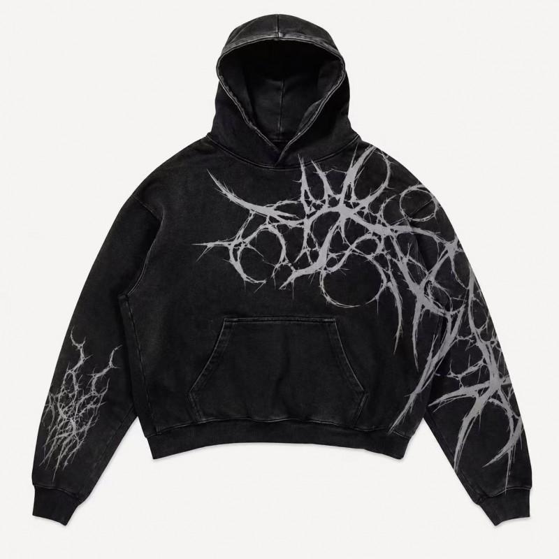 Mens Vintage Distressed 3D Printed Star Floral Oversized Hoodie Casual Streetwear Sweatshirt