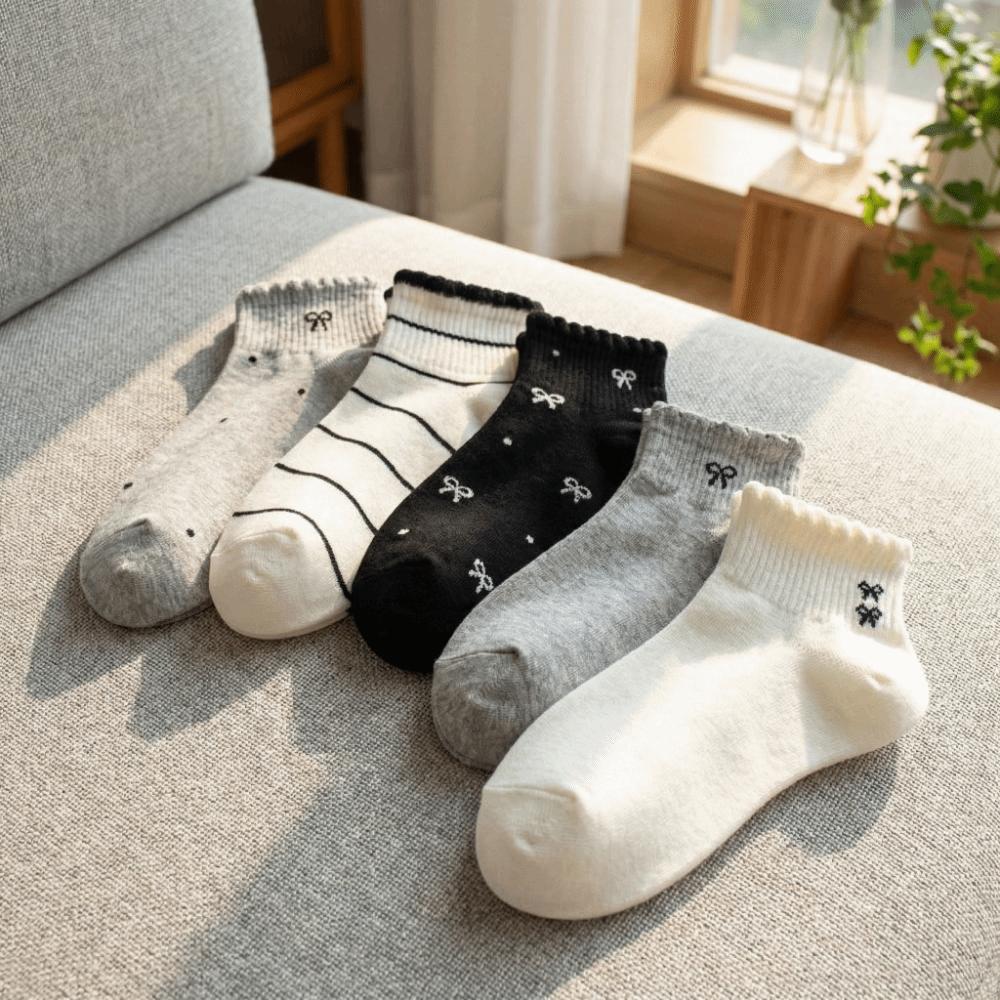 Low Cut Short Tube Socks Breathable Bow Boat Socks Korean Style Kawaii Shallow Socks  Warm