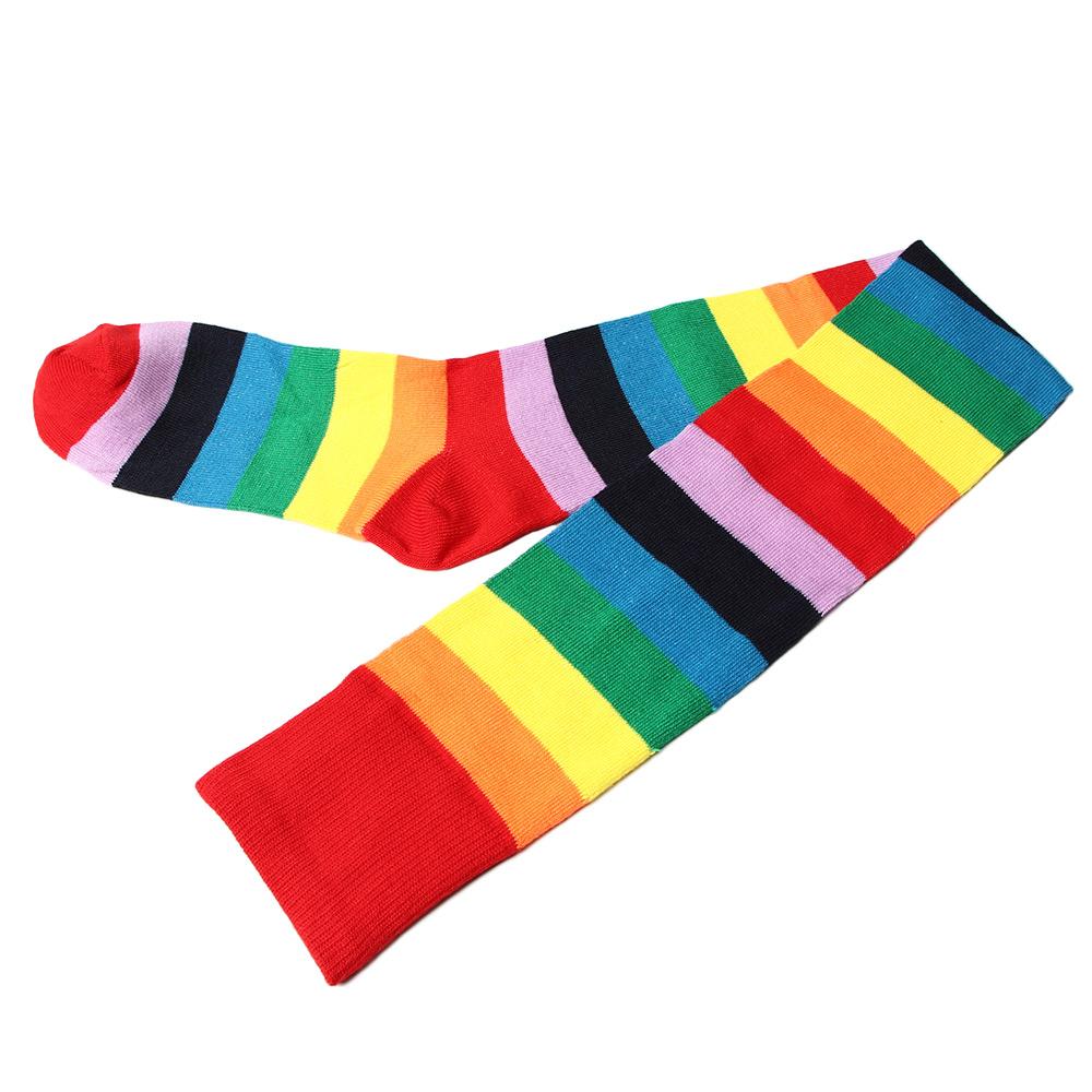 Girl Polyester Cotton Long Stockings Rainbow Colorful Stockings High Tights Women Stripey Stockings