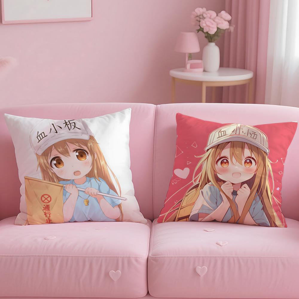 Anime C-Cells at WorkS Cushion Cover Comfortable Reversible Pillow Cover Ideal for Car Sofa Bedroom & Beyond