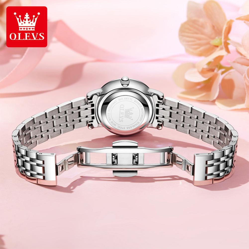 OLEVS Kvarts Klokker for Dame Ultratynn Solid Stållenke Elegant Mote Romersk Skala Auto Dato Vanntett Dameklokker