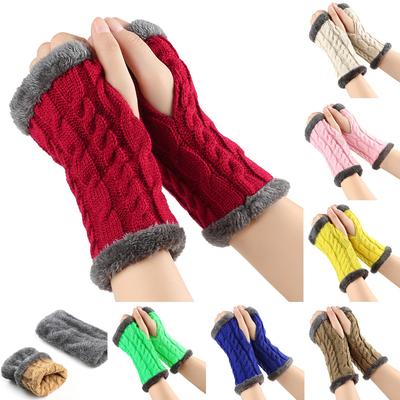 New Autumn Winter Plush Gloves Knitting Fingerless Plush Sleeve Warm Thickened Wool Gloves